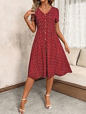 economico Abiti floreali-Per donna Abito Midi Abito a trapezio Vacanza Casual All'aperto Uscire Vestibilità regolare A Pois Manica Corta Scollo a V blu navy Nero Rosso Verde Estate Primavera