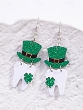 ieftine Accesorii-Cercei acrilici cu trifoi pentru femei, cu tematică de Ziua Sfântului Patrick, cercei ușori cu trifoi și sclipici, bijuterii verzi irlandeze în mai multe stiluri, perfecți pentru parade de sărbători, petreceri și ținute festive.
