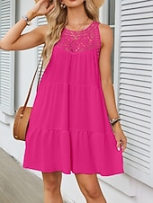 economico Vestiti-Per donna Mini Abito Abiti effetto lino Vestito Estivo Abito a trapezio Abito Estivo Vacanza Casual Quotidiano Spiaggia Vestibilità comoda Semplice Senza Maniche All'americana Blu blu navy Nero Bianco