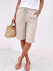 voordelige Bodems-Dames Katoenen linnen shorts Capri broeken Vrijetijdsbroek Zomer korte broeken Vakantie Basic Knielengte Medium Taille Effen Comfortabel Inelastisch Donker Grijs Zwart Wit Oranje Zomer Lente