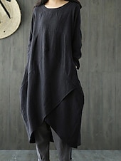 cheap Plain Dress-Women's Midi Dress Shift Dress Casual Daily Loose Fit Plain 3/4 Length Sleeve Crew Neck Black Green Gray Summer Fall Autumn