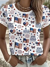  Uavhengighetsdagen Amerikansk Jubileum Patriotisk Dame T-skjorte Trykk Grafikk Bokstav Amerikansk Flagg Vintage Stilig Klassisk Korte Ermer Rund Krage Vanlige topper Daglig Hvit Sommer Vår