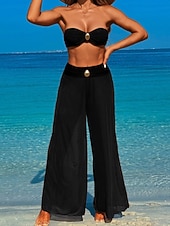 preiswerte 3-teiliges Bikini-Set-Damen Badeanzug Dreiteilig Hose Bademode Gerafft Rückenfrei Urlaub Strandbekleidung Einfach Trägerlos Ärmellos Badeanzüge