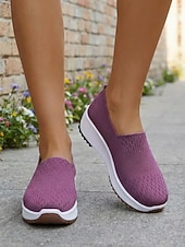 cheap Women's Sneakers-Women's Purple Breathable Knit Slip-On Sneakers - Lightweight Walking Shoes for Daily Walking, Travel, Work, Shopping, Fitness &amp; Everyday Wear