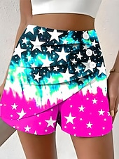 Недорогие День независимости Штаны-Жен. Чино Шорты Отпуск Винтаж Этнический стиль Короткие ЗавышеннаяPantsДень независимости Америки Графика Флаг Плиссировка Многослойный Комфорт Неэластичная Повседневные на открытом воздухе Отпуск