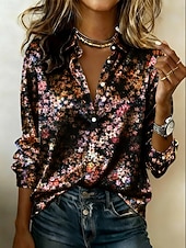 abordables Art &amp; Design Blouses-Femmes Chemise Chemise en satin Imprimé Fleuri Graphique Bohème ancien Élégant manche longue Col de chemise Hauts Réguliers Quotidien Fête Sortir Noir Rose Claire Violet Été Printemps Automne