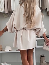 preiswerte Weißes Kleid-Damen Minikleid A Linie Kleid Sommerkleid Lässig Täglich Lässiger Schnitt Einfach Dreiviertelarm Rundhalsausschnitt Blau Rosa Violett Purpur Sommer Frühling