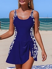 Χαμηλού Κόστους Κουνιέ-Γυναικεία Μαγιό Ενα κομμάτι Μαγιό-φόρεμα Μαγιό Έλεγχος κοιλιάς Ψηλή Μέση Λεπτό Εξώπλατο Διακοπές Ρούχα παραλίας Λεοπάρ Ταινία Λαιμός σέσουλα Αμάνικο Μαγιό