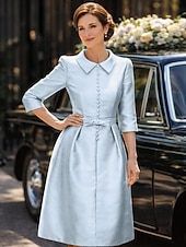 preiswerte Teelänge-Schlauchkleid Knielang Partykleid Cocktailkleid Kleid für Hochzeitsgäste Brautmutterkleid Dreiviertelarm Hemdkragen Elegant Minimalistisch Hochzeitsgast Cocktailparty Formeller Abend Stretch Satin mit