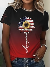 Недорогие День независимости Топ-Патриотическая майка ко Дню независимости Женская футболка графический флаг винтажный стильная классическая с коротким рукавом круглый вырез обычная футболка повседневная выходные печать синий