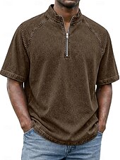 levne základní trička-SoftFade™ Pánská košile 100% bavlna s kyselinovým praním tričko krátký rukáv stojáček léto jaro jednobarevný texturovaný vintage streetwear ležérní zipová vybledlá základní ležérní domácí ulice