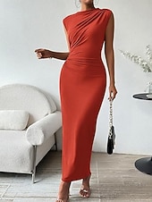 preiswerte Einfaches Kleid-Damen Maxikleid Abschlussballkleid Partykleid Freizeitkleid Cocktailkleid Elegant Mode Modern Outdoor Abendgesellschaft Party Normale Passform Einfach Ärmellos Hoher Ausschnitt Schwarz Burgunderrot
