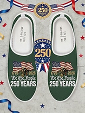 Недорогие Женская обувь-Женские патриотические слипоны — удобные и дышащие сетчатые зеленые туфли с изображением американского флага для парадов, Дня независимости 4 июля, 250-летия США и национальных торжеств.