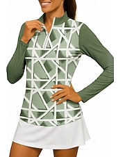 preiswerte Damenbluse-Damen Geometrisch Shirt Sporthemd Golf-Poloshirt Tennis Shirt Langarm Reißverschluss Blumen UPF50+ UV-beständig Hohe Elastizität Feuchtigkeitsableitend Atmungsaktiv Tennis Golfspiel Pickleball