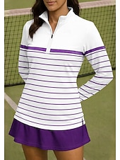 billiga Kvinnors skjorta-Dam Geometrisk Rand Skjorta Sporttröja Vandringspolotröja Tennisskjorta Långärmad Dragkedja Blommig UPF50+ UV-resistent Hög Elasisitet Fuktabsorberande Andningsfunktion Tennis Golf Pickleball Hög