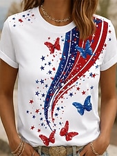  Americký den nezávislosti Dámské Tričko Tisk Grafika Vlajka stylové Klasické Na běžné nošení Krátký rukáv Tričkový Kulatý Běžné topy Denní Vodní modrá Bílá Rubínově červená Léto Jaro