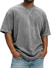 preiswerte Cordhosen T-Shirts-Herren T Shirt Cordhemd T-Shirt Kurzarm Rundhalsausschnitt Sommer Frühling Einfarbig Gestreift Grubenstreifen Mode Basic Weich Kord Urlaub Straße Alltagstauglich Schwarz Weiß Hellgrün Top T-Shirt für