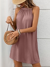 abordables Vestido blanco-Mujer Mini vestido Vestido informal Vestido de verano Elegante Moda Moderno Exterior Vacaciones Noche Ajuste regular Plano Sin Mangas Cuello halter Negro Blanco Verde Claro Rosa Verano Primavera