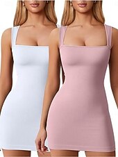 cheap Plain Dress-Women's Mini Dress Casual Dress Bodycon Slip Dress Fashion Hot Modern Outdoor Party Weekend Regular Fit Plain Sleeveless Square Neck Bright pink Black White Pink Summer Spring