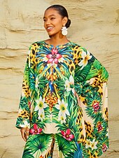 abordables chemises, hauts et chemisiers-tropical tentation - Blouse fluide en mousseline à manches chauve-souris