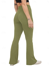 baratos Leggings lisas-Mulheres Calças leggings flare Moda Roupa de rua Básico Comprimento total Cintura Alta Tecido Cintura elástica Confortável Com Stretch Diário Ginásio Ioga Preto Azul Marinha Azul Verde Primavera