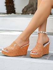 economico Sandali con zeppa-sandali con zeppa da donna in denim azzurro chiaro: eleganti sabot con plateau per resort all'aperto, vacanze estive e relax in hotel