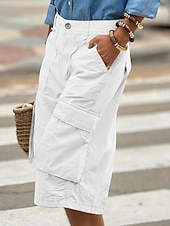 abordables Bermuda-Femmes Bermuda Shorts Capri Pantalon capri Shorts cargo Mode Streetwear Basique Longueur mollet Taille haute Uni Multi-poches Respirabilité Confortable Non Elastique Quotidien Vacances Rue Rouge