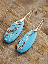 halpa Lomatarvikkeet-Naisten luonnonkiviset pisaranmuotoiset roikkuvat korvakorut, boheemi turkoosi tyyli useissa väreissä, kevyt ja näyttävä koru kevät-kesälomalle, rannalle ja jokapäiväiseen käyttöön.