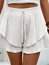 baratos Shorts esportivos-Mulheres chinês Calção Férias Moda Roupa de rua Curto Cintura Alta Tecido Frufru Multi Camadas Cintura elástica Confortável Conforto Macio Com Stretch Ao ar livre Rua Azul marinho Preto Branco Vinho