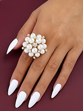 Недорогие Свадьба ACC-Женское кольцо с искусственным жемчугом, элегантное регулируемое коктейльное кольцо золотого и серебряного цвета, винтажное свадебное украшение для свадеб, вечеринок, вечерних мероприятий и торжественных случаев.