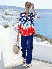  Set di due pezzi patriottico da donna per il Giorno dell'Indipendenza pantaloni bolero top maniche 3/4 colletto a V grafica stampa quotidiana elegante casual vacanza blu bianco rosso estate