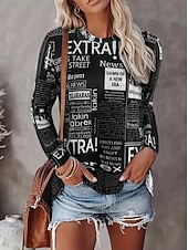 economico Maglietta di Umorismo &amp; Citazioni-Per donna Maglietta Stampato Grafico A righe Lettera Vintage Moda Elegante Manica Lunga Girocollo Top Regolari Quotidiano Nero Rosso Estate Primavera Autunno