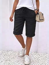 voordelige Bodems-Dames Katoenen linnen shorts Capri broeken Vrijetijdsbroek Zomer korte broeken Vakantie Basic Knielengte Medium Taille Effen Comfortabel Inelastisch Donker Grijs Zwart Wit Oranje Zomer Lente