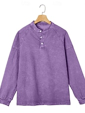 cheap Basic T shirts-Men's T Shirt Henley Shirt 100% Cotton Acid Wash Shirt Tee Top Long Sleeve Plain Vintage Streetwear Casual Washed Raglan Sleeves Stand Collar Henley Casual Home Street Spring Fall Fall &amp; Winter Black