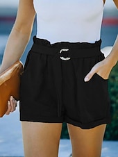 cheap Bermuda Shorts-Women's Shorts Vacation Fashion Streetwear Short High Waist Plain Pocket Elastic Waist Comfort Inelastic Daily Vacation Street Black Yellow Navy Blue Orange Summer Spring Loose Fit
