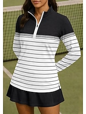 billiga Kvinnors skjorta-Dam Geometrisk Rand Skjorta Sporttröja Vandringspolotröja Tennisskjorta Långärmad Dragkedja Blommig UPF50+ UV-resistent Hög Elasisitet Fuktabsorberande Andningsfunktion Tennis Golf Pickleball Hög