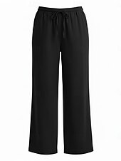 cheap Premium Linen Collection-70% Linen Women's Linen Pants Culottes Wide Leg Wide Leg Chinos Vacation Streetwear Basic Full Length Medium Waist Plain Drawstring Pocket Comfort Inelastic Daily Outdoor claret Deep Green