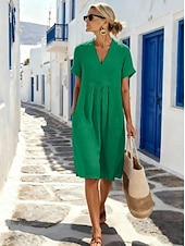 billige Casual Dresses-Women's Mini Dress A Line Dress Summer Dress Vacation Casual Boho Daily Holiday Summer Dress Regular Fit Plain Half Sleeve V Neck Blue Light Green Dark Green Light Purple Summer