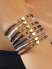 preiswerte Damenarmband-Boho-Armbandset für Damen, farbenfrohe Stretcharmbänder aus Kunstharz mit Herzanhänger, mehrfarbiger, stapelbarer Schmuck für Damen, perfekt für Alltag, Urlaub, Strand und Partys