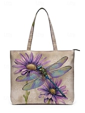 お買い得  旅行用バッグ-女性用ポリエステルトートバッグ、大容量、ジッパー開閉、トンボプリント、複数のデザイン、休暇や普段使いに最適