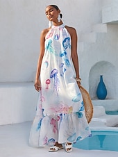abordables Vestidos florales-Vestido largo de gasa con estampado de medusas etéreas
