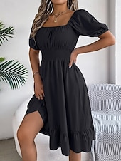 economico Vestito bianco-Per donna Mini Abito Abito a trapezio Abito Estivo Casual Quotidiano Vestibilità regolare Semplice Manica Corta Collo quadrato Blu Nero Rosa Marrone chiaro Estate