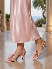 economico Donne-sandali da donna con tacco a blocco e stampa floreale color cipria, eleganti scarpe da damigella con cinturini per matrimoni in giardino