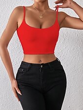 voordelige Gewone Tank-Dames Blouse Hemdje Tanktop Blote rug Effen Sexy Casual Mouwloos Bandje Croptops Dagelijks Feestdagen Uitgaan Zwart Wit Rood Oranje Bruin Zomer Lente