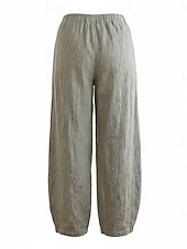 cheap Premium Linen Collection-70% Linen Women's Linen Pants Chinos Summer Pants Bloomers Vacation Streetwear Basic Full Length Medium Waist Plain Pocket Elastic Waistband Comfy Inelastic Daily Outdoor Street Violet Teal Dark