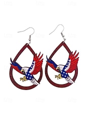tanie Akcesoria-Amerykański 250. Jubileusz Kwiatowe Drewniane Kolczyki w Kształcie Łzy z Flagą USA lekkie Patriotyczne Biżuteria z Długimi Kolczykami dostępne w wielu stylach Casual Boho Styl na co dzień