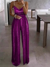 economico tute da festa-tuta normale da donna streetwear tinta unita senza maniche gamba larga scollo tondo paillettes festa ballo di fine anno vestibilità regolare blu nero vino estate