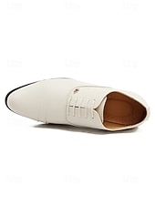billiga Derby skor-Vita slip-on-skor i konstläder för män, klassiska formella skor för bröllop och ceremonier
