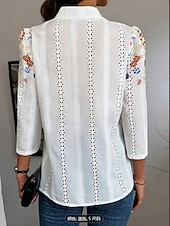 cheap Floral Blouses-Women's Blouse Embroidered Print Floral Stylish Casual Long Sleeve V Neck Mandarin Collar Regular Tops Daily Blue Red Green Summer Spring Fall