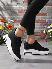 Недорогие Женские кроссовки-Белые женские дышащие кроссовки на платформе Flyknit — легкие, амортизирующие кроссовки для ходьбы, современная повседневная мода для бега, путешествий, работы, спортзала, шопинга. &amp;повседневная